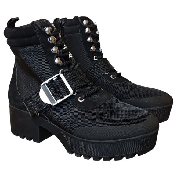Steve Madden Boots Womens Size 9 Black Grady Combat Platform Lug Sole GRAD012S1 - Picture 1 of 15